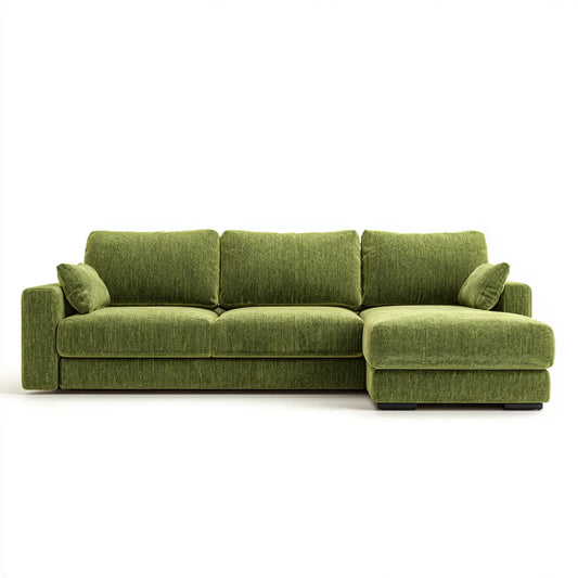 Sofa, Kanapa narożna z rekamierem po prawej stronie Olivgrün 280 x 165 cm tapicerka poliestrowa