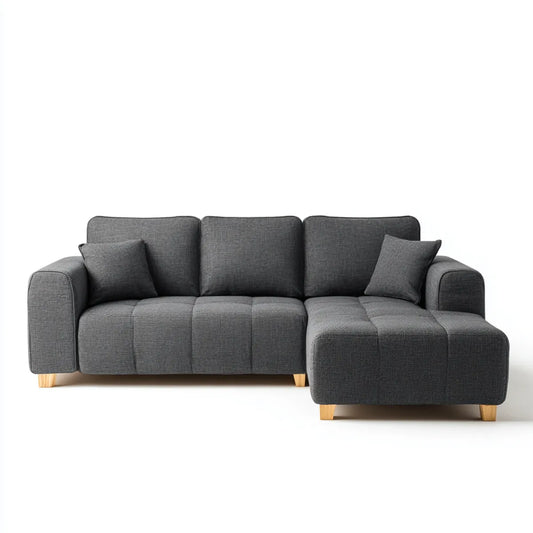 Sofa, Kanapa narożna z recyrkulatorem prawa ciemnoszara 250 x 160 x 85 cm tapicerka poliestrowa litych stopów drewna kształt litery L