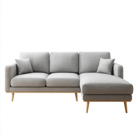 Sofa, Kanapa narożna z recyrem na prawej szarej 240 x 150 x 85 cm poliestrowe drewno lite prostokątne