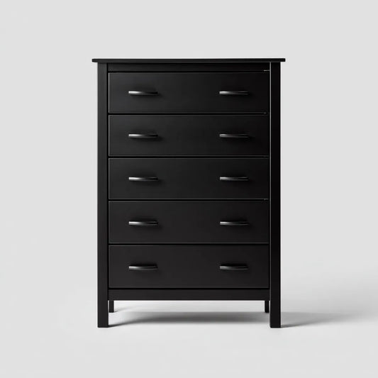 Komoda, Szafka kredensu czarny z 5 szufladami MDF 80 x 40 x 120 cm prostokątna