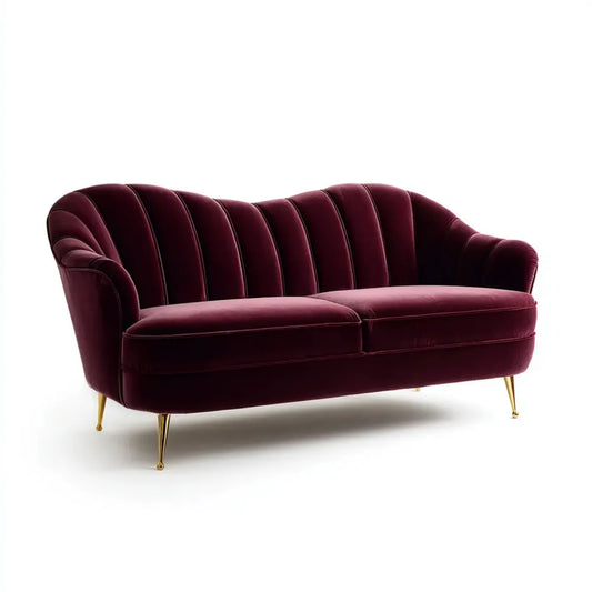 Sofa, 2-fotelik Bordeaux czerwona sofa 180 x 83 x 82 cm poliester aksamitny zakrzywiony