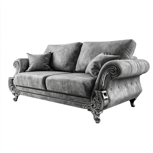 sofa 2-osobowa szara 180 x 95 x 92 cm poliestrowy aksamit z zakrzywionymi podpórkami