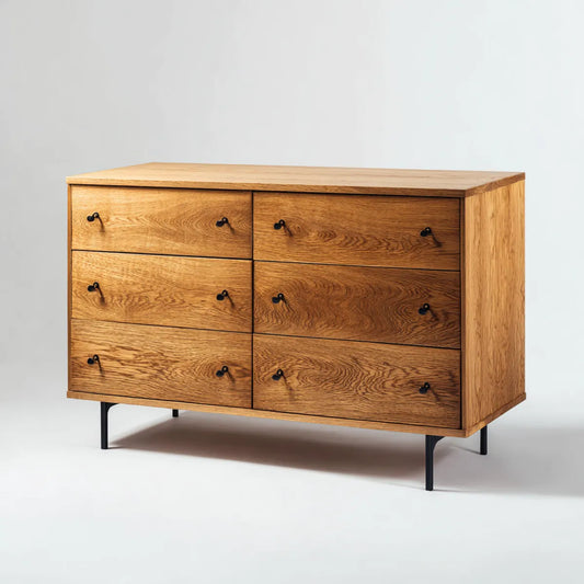 Komoda, Kommode z 6 szufladami Naturalna Dębowy drewno prostokątne 120 x 45 x 80 cm