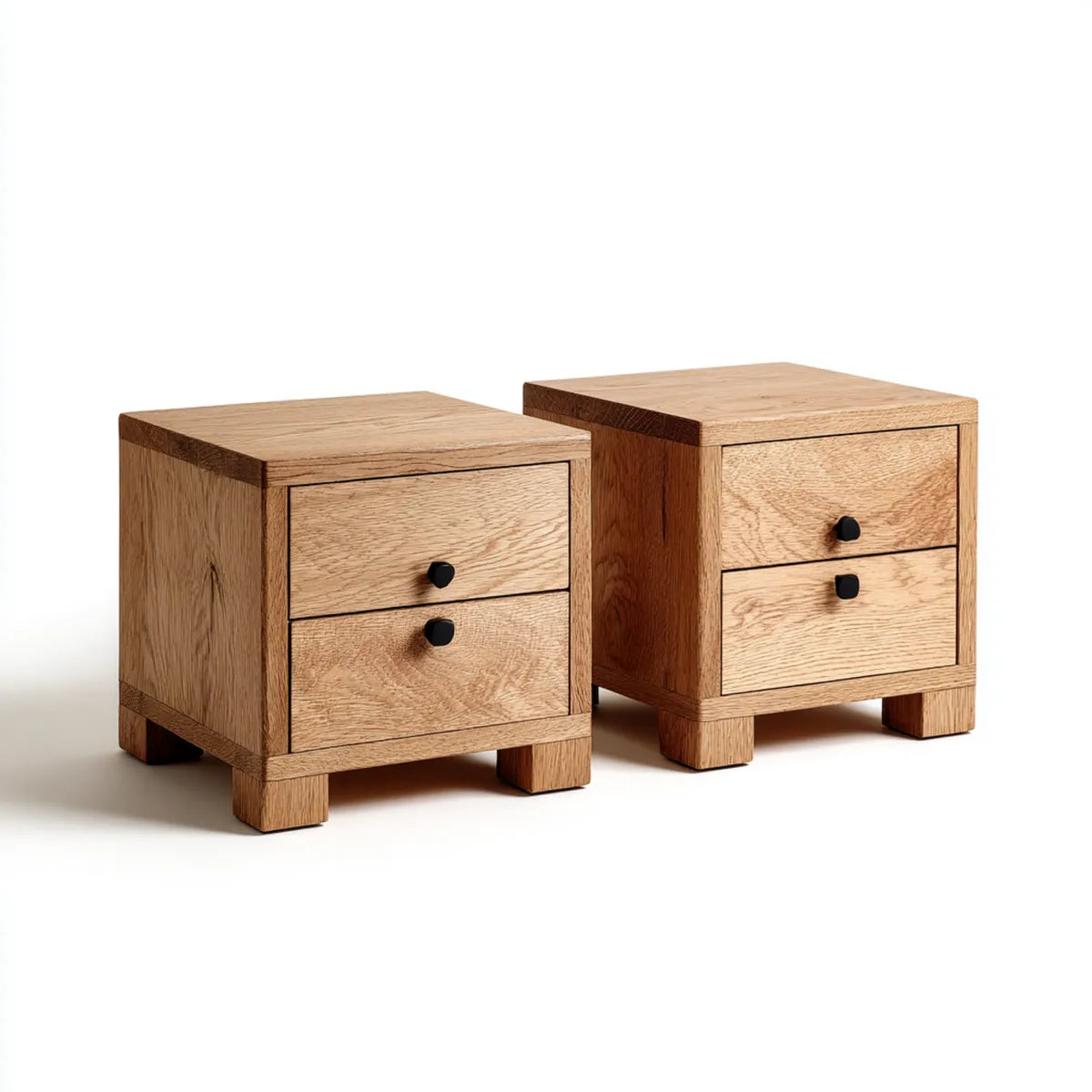 Szafka nocna, Zestaw 2 stołów z 2 szufladami dębu naturalnego 45 x 40 x 55 cm w kształcie prostokątnym z litego drewna